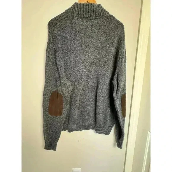 Chaps Grey + Brown Elbow Patch Mock Neck 100% Cotton Men's Pullover Sweater XXL - Picture 3 of 9